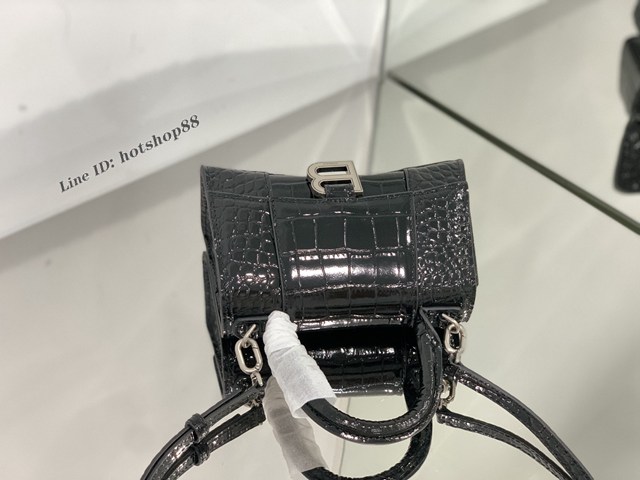 Balenciaga專櫃爆款手提肩背女包 巴黎世家鱷魚紋牛皮黑色小號Hourglass沙漏包 fyj1020